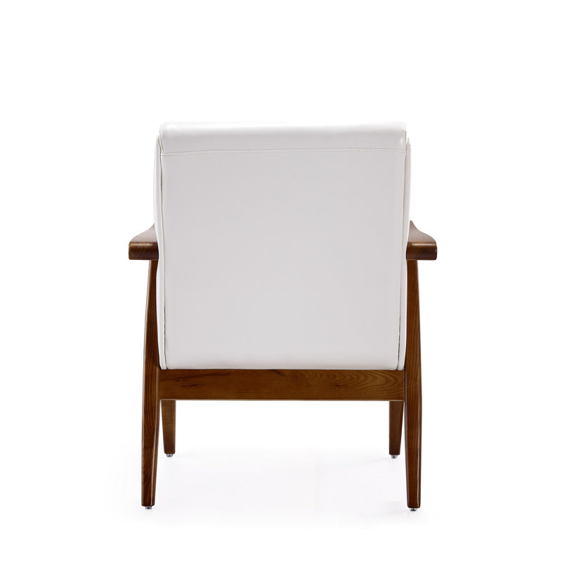 Archduke White and Amber Faux Leather Wood Accent Chair