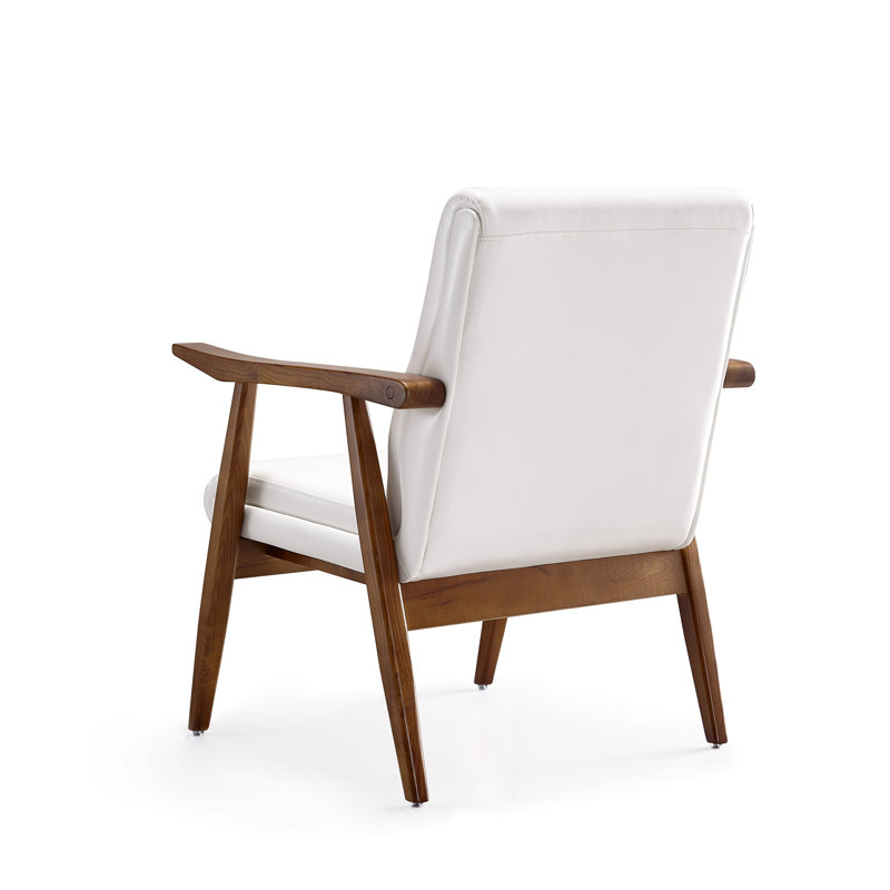 Archduke White and Amber Faux Leather Wood Accent Chair
