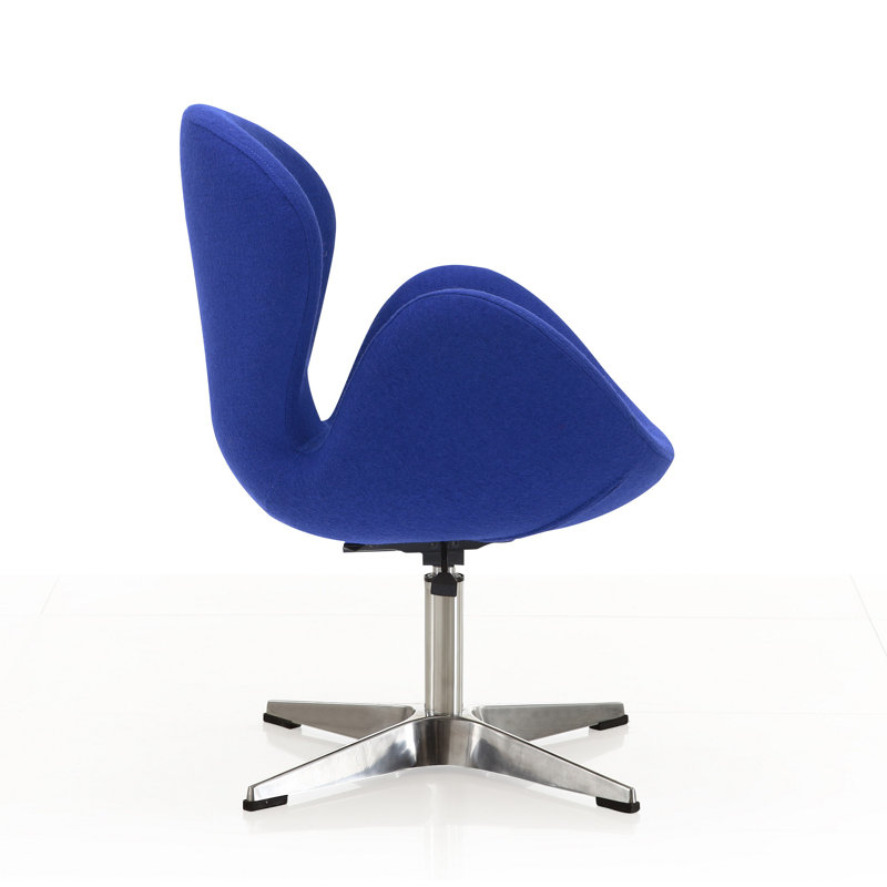 Raspberry Blue Wool and Polished Chrome Adjustable Swivel Chair