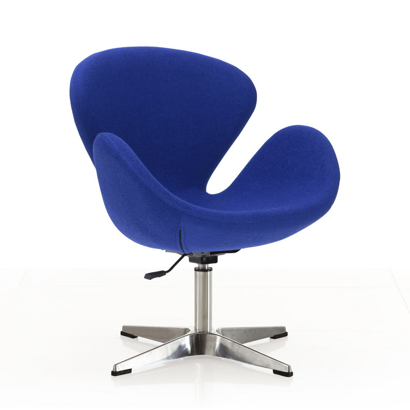 Raspberry Blue Wool and Polished Chrome Adjustable Swivel Chair