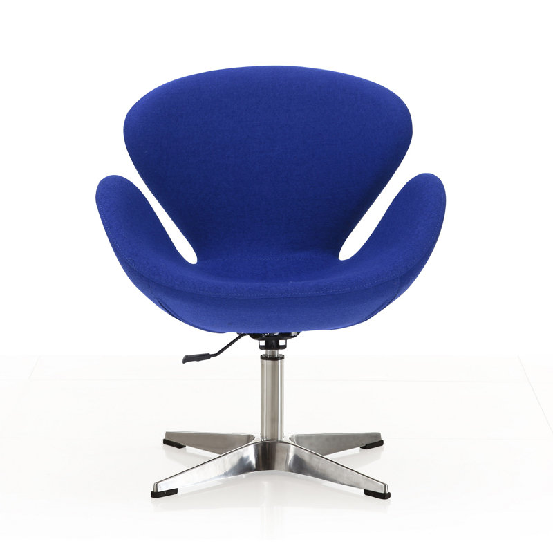 Raspberry Blue Wool and Polished Chrome Adjustable Swivel Chair