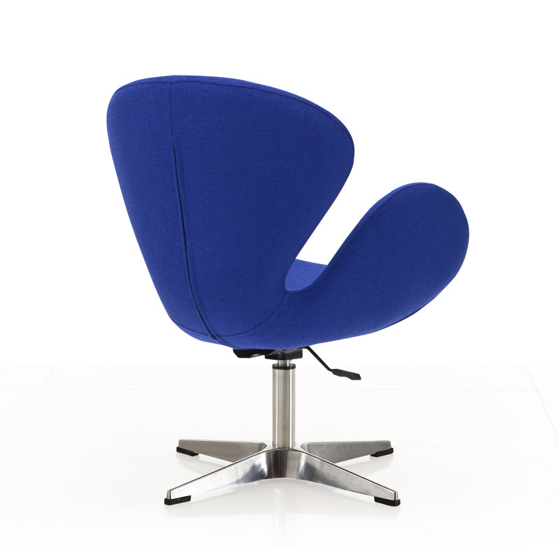 Raspberry Blue Wool and Polished Chrome Adjustable Swivel Chair