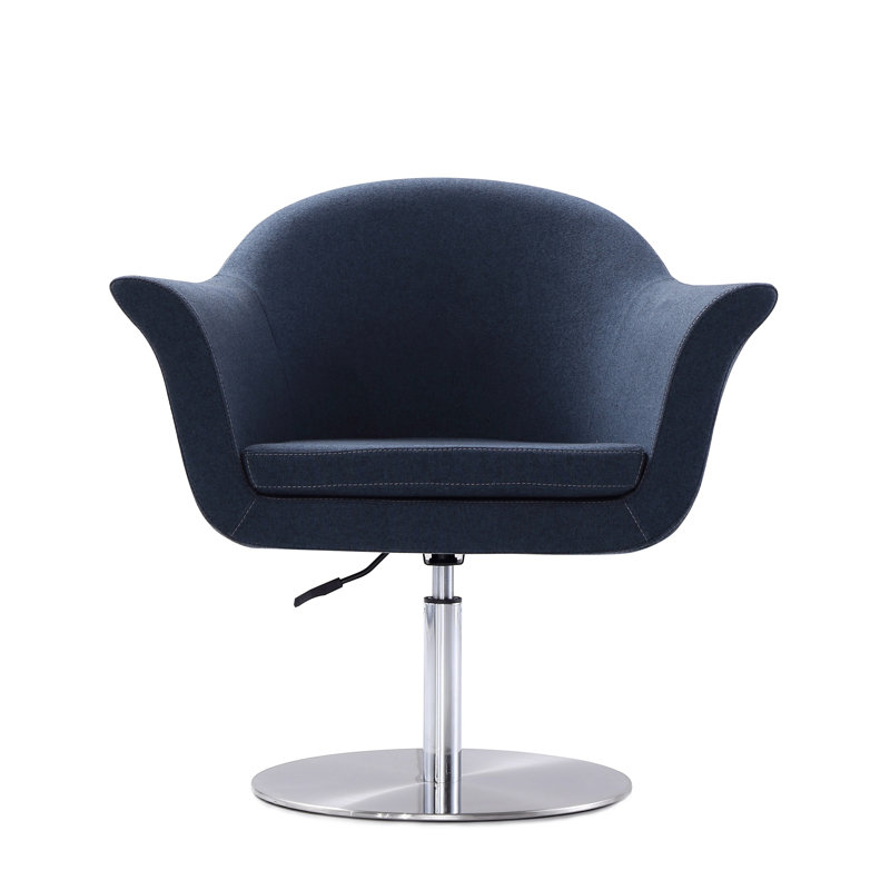Smokey Blue Polyester Swivel Accent Chair with Brushed Metal Base