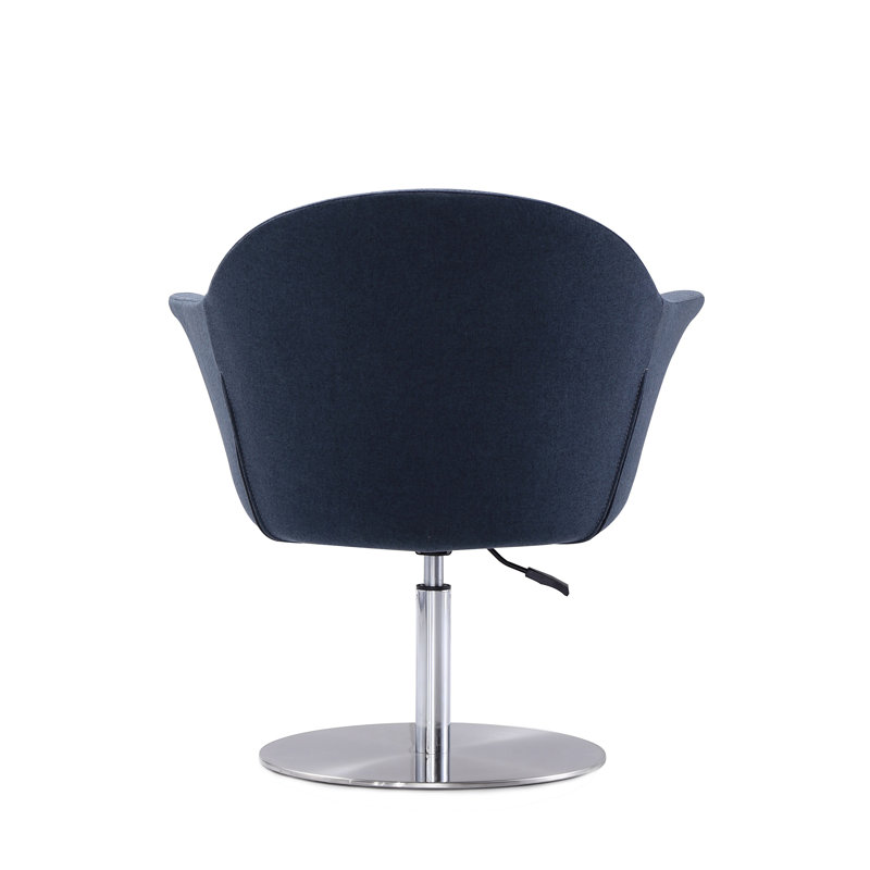 Smokey Blue Polyester Swivel Accent Chair with Brushed Metal Base
