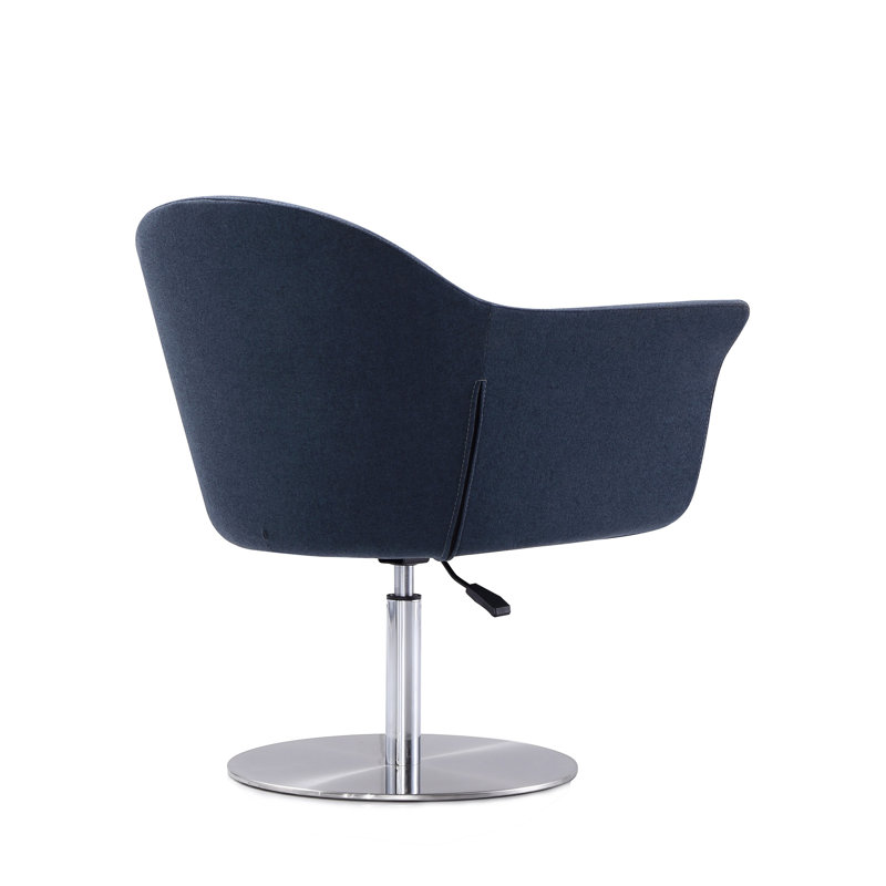 Smokey Blue Polyester Swivel Accent Chair with Brushed Metal Base
