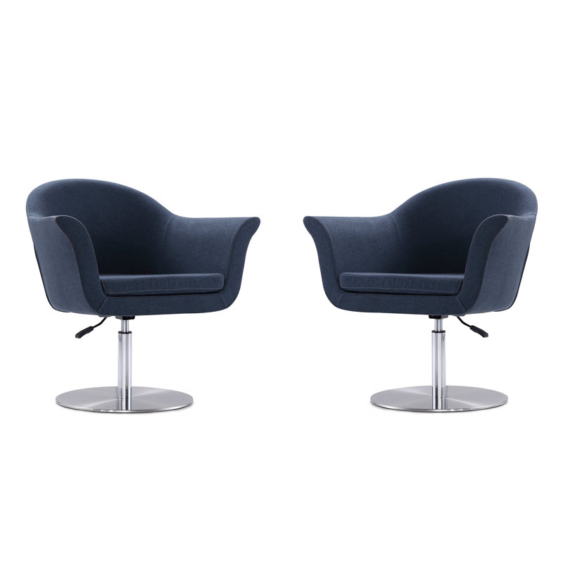 Smokey Blue Polyester Swivel Accent Chair with Brushed Metal Base