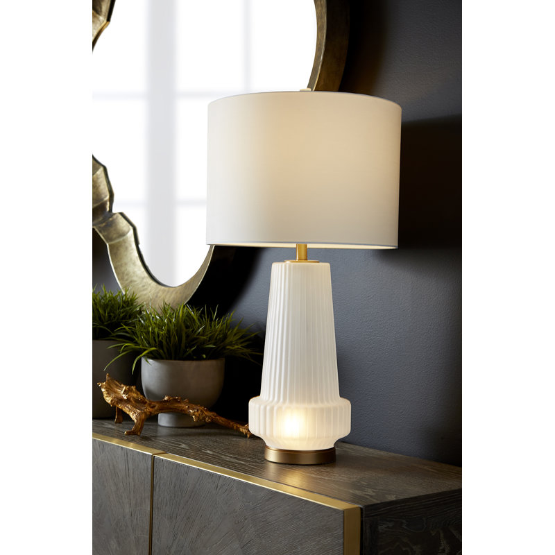 Mila Aged Brass 2-Light Table Lamp with White Shade