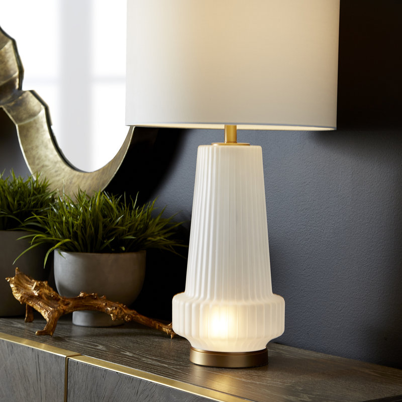 Mila Aged Brass 2-Light Table Lamp with White Shade