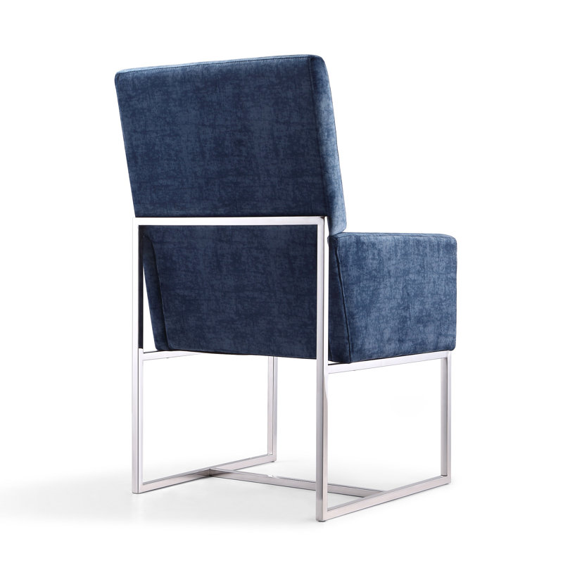 Luxurious Blue Velvet Upholstered High-Back Metal Armchair