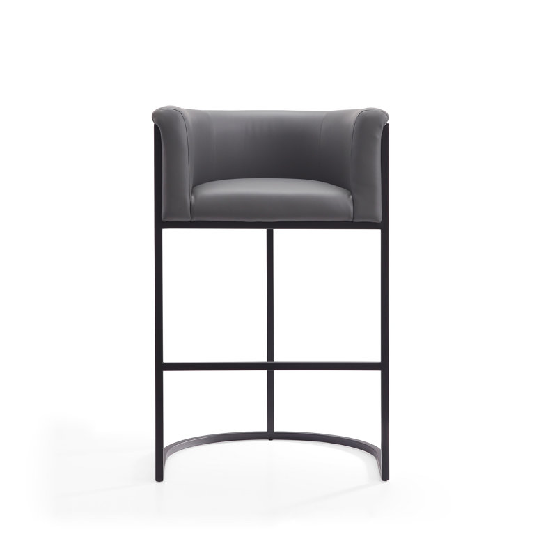 Gray Upholstered Metal Frame Barrel Bar Stool