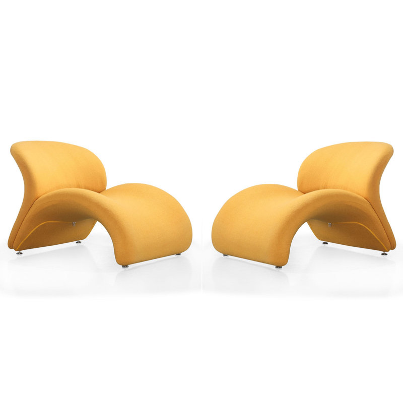Geometric Yellow Metal Accent Chair with Wool Blend