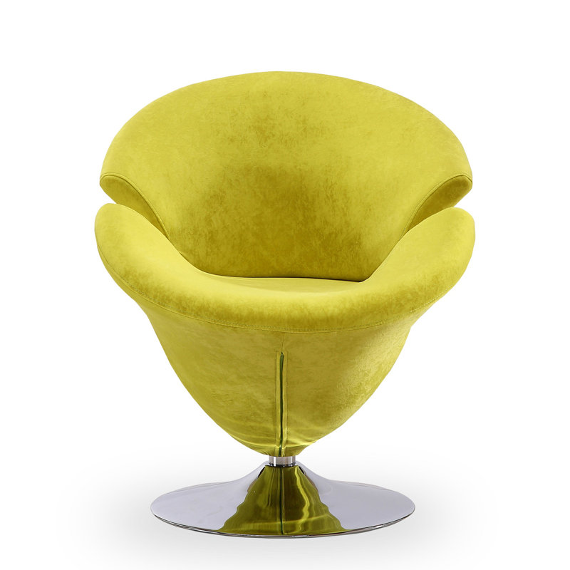White Velvet Swivel Barrel Chair with Metal Base