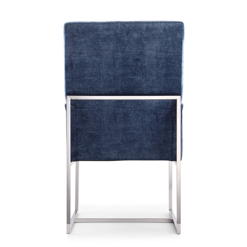 Luxurious Blue Velvet Upholstered High-Back Metal Armchair