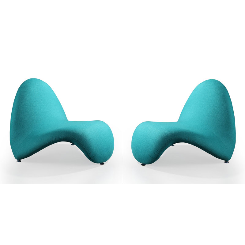 Teal Wool Sculptural Geometric Accent Chair Set