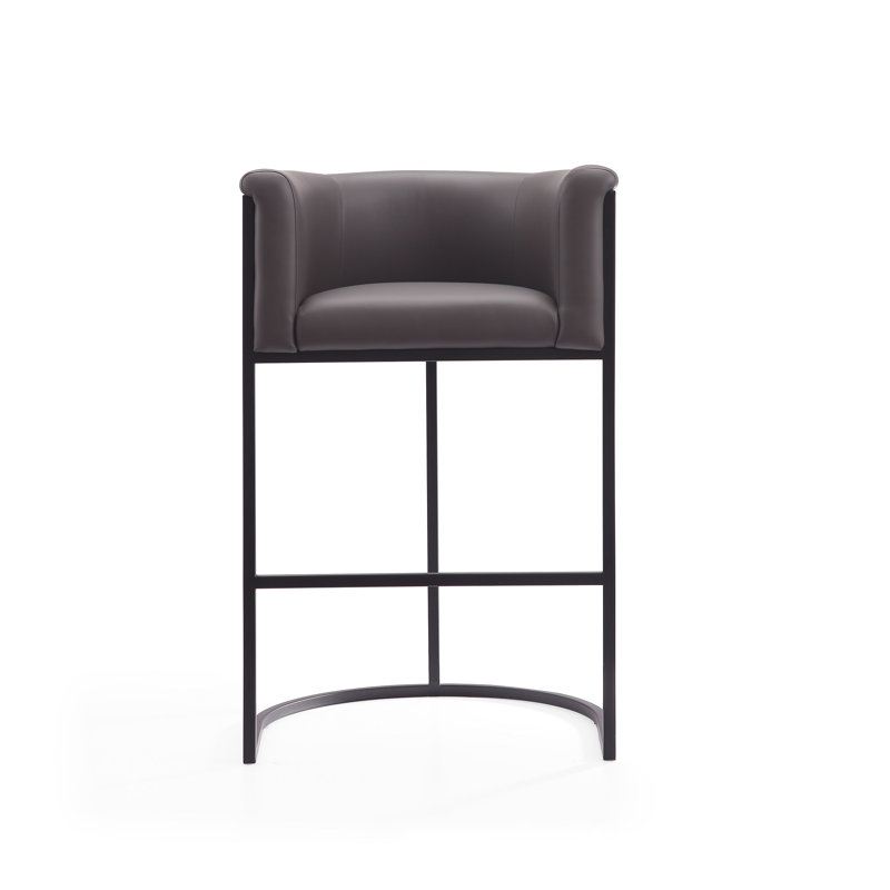 Gray Upholstered Metal Frame Barrel Bar Stool