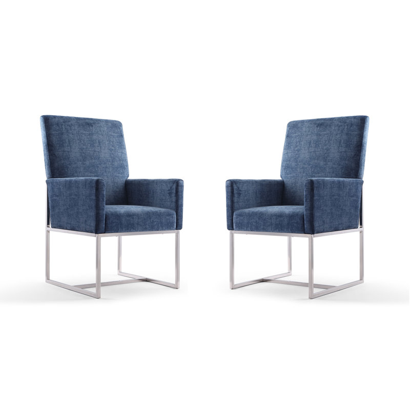 Luxurious Blue Velvet Upholstered High-Back Metal Armchair