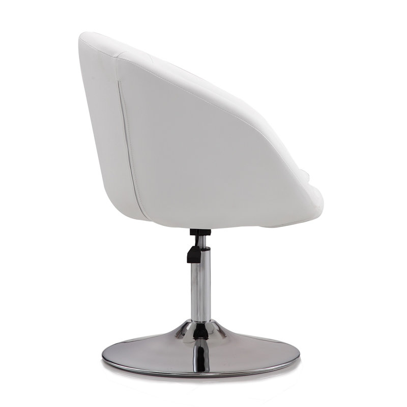 Hopper Contemporary White Faux Leather Swivel Chair with Chrome Base