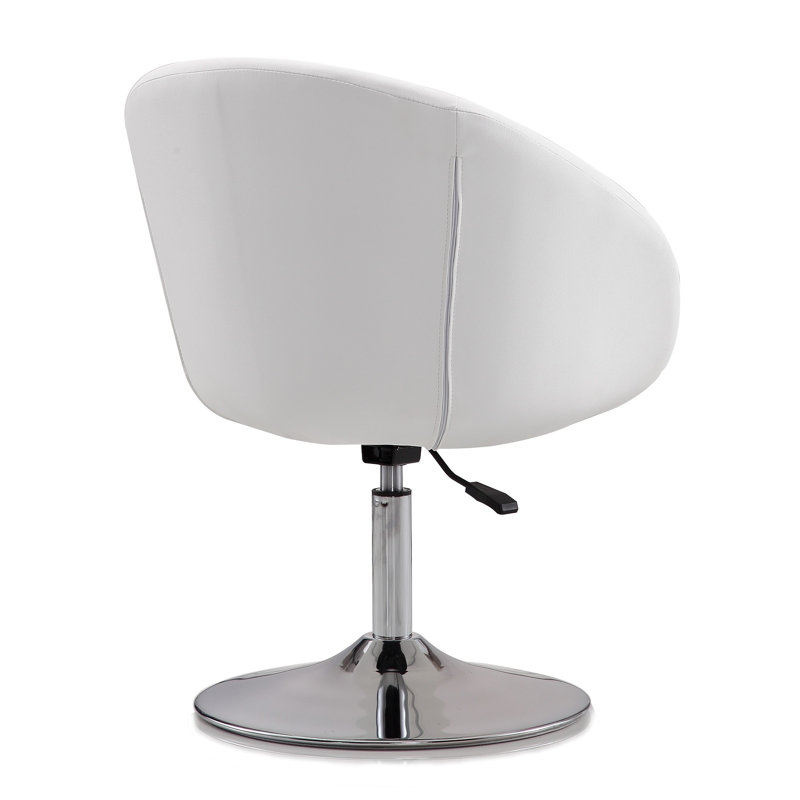 Hopper Contemporary White Faux Leather Swivel Chair with Chrome Base