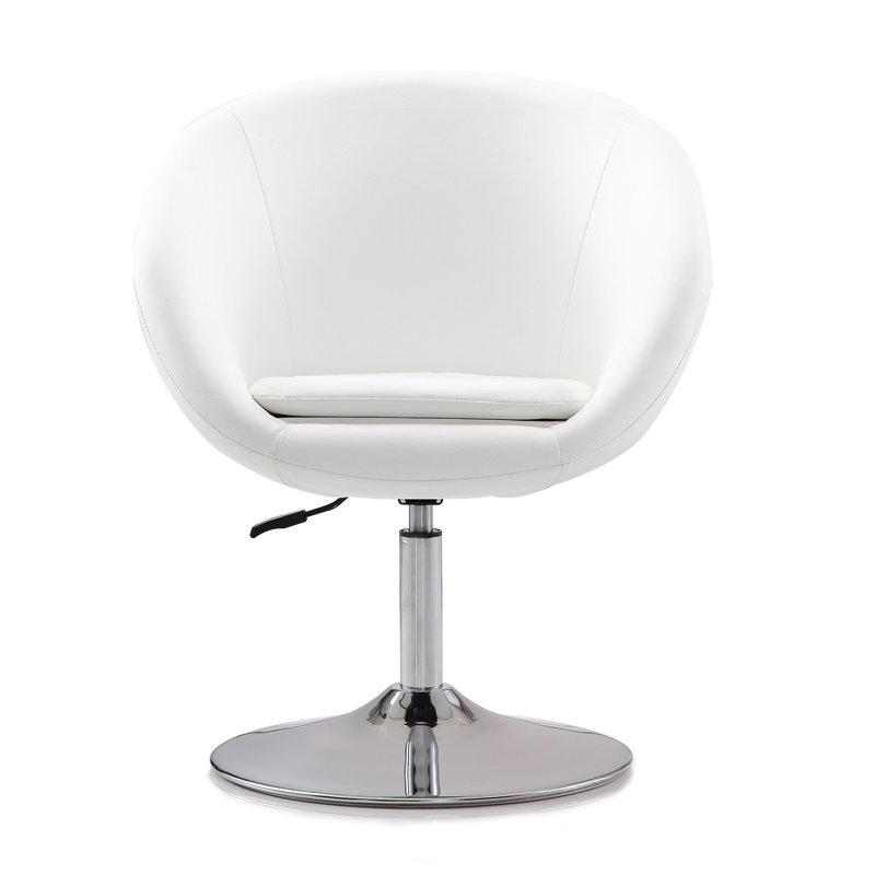 Hopper Contemporary White Faux Leather Swivel Chair with Chrome Base