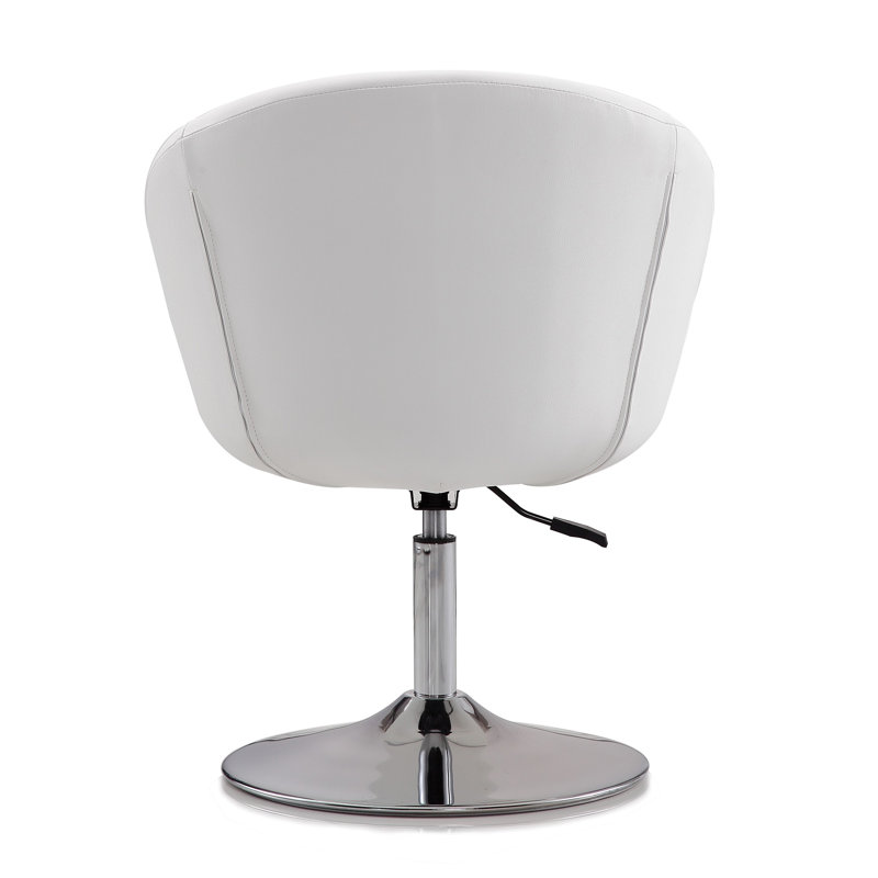 Hopper Contemporary White Faux Leather Swivel Chair with Chrome Base