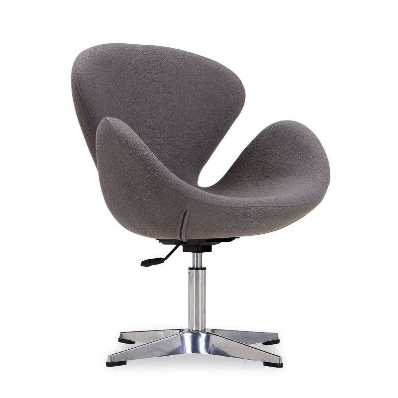 Gray Leather and Fabric Swivel Chair with Metal Base