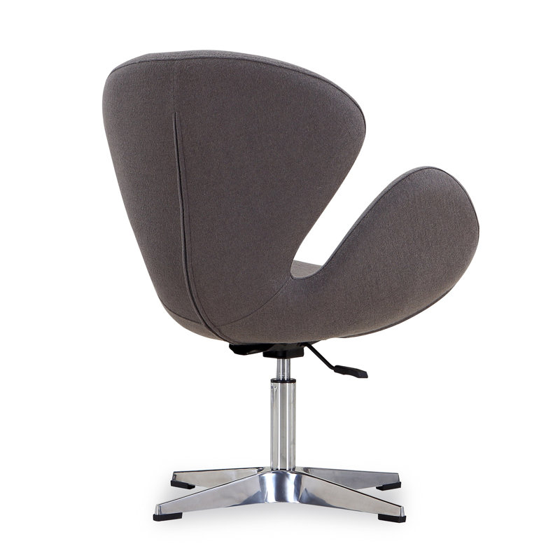 Gray Leather and Fabric Swivel Chair with Metal Base