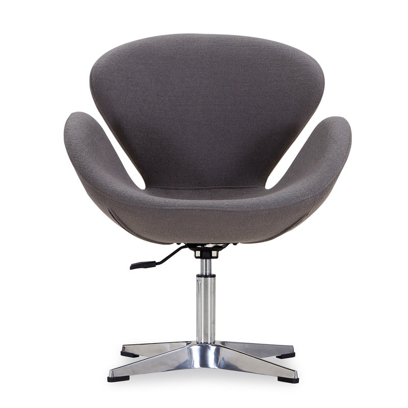 Gray Leather and Fabric Swivel Chair with Metal Base