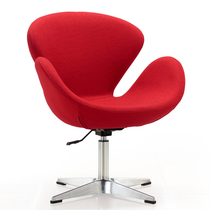 Raspberry Red Wool Swivel Accent Chair with Metal Base