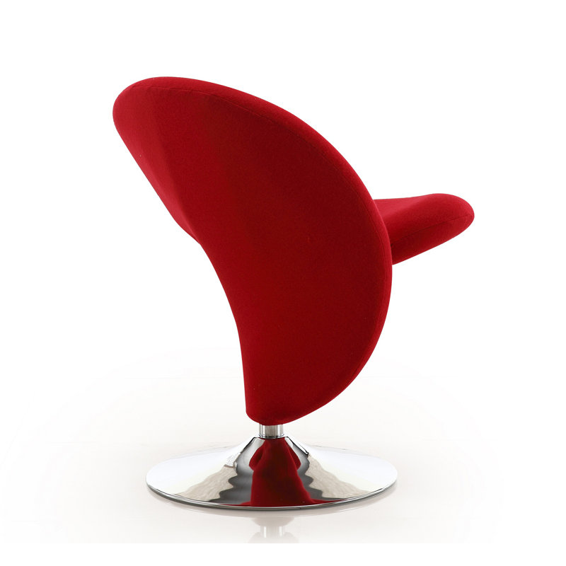 Curl Red Wool Blend Swivel Accent Chair with Polished Chrome Base