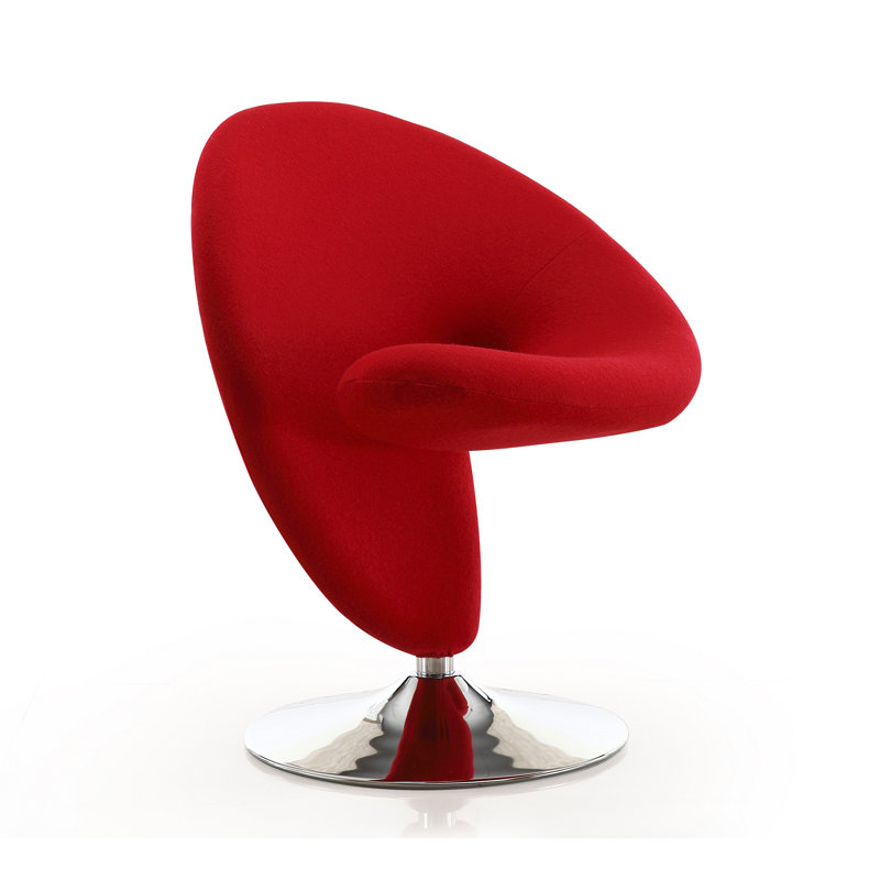 Curl Red Wool Blend Swivel Accent Chair with Polished Chrome Base