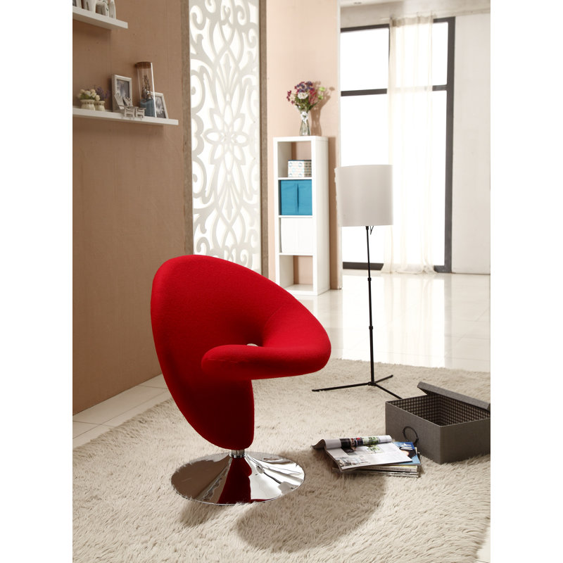 Curl Red Wool Blend Swivel Accent Chair with Polished Chrome Base