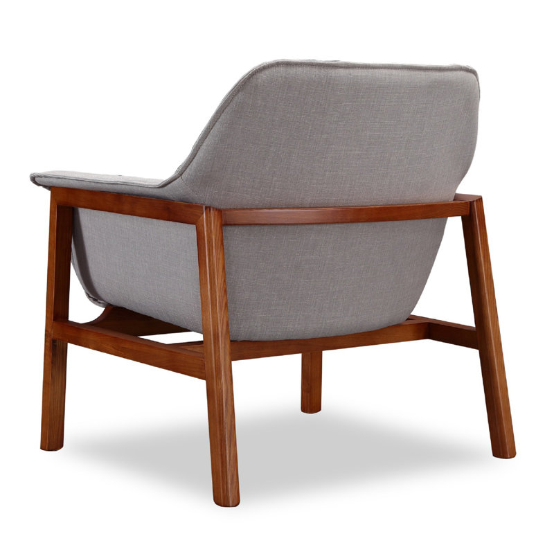 Mid Century Modern Gray Linen and Walnut Wood Accent Chair