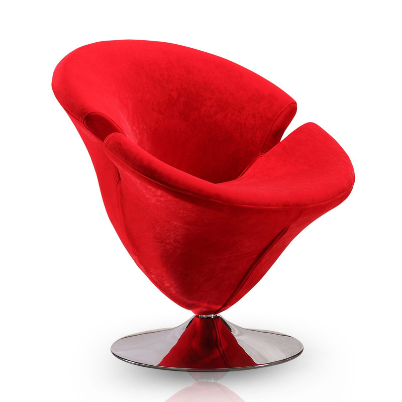Blossom Red Velvet Barrel Swivel Chair with Chrome Base