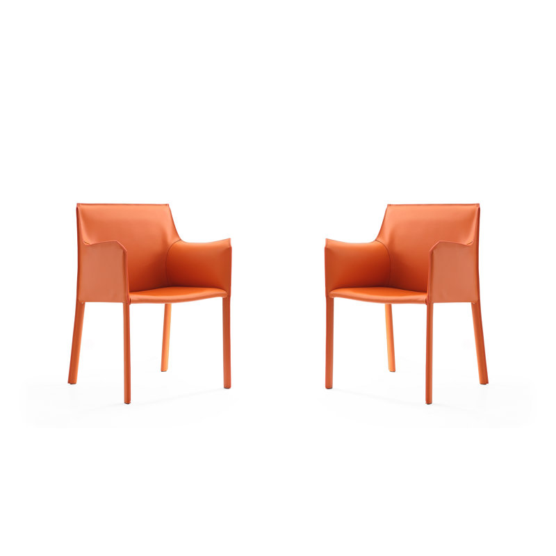 Paris Coral Saddle Leather Upholstered Metal Armchair