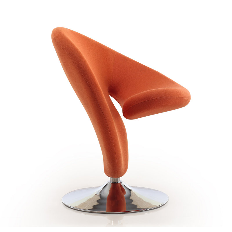 Curl Orange Wool and Metal Swivel Accent Chair