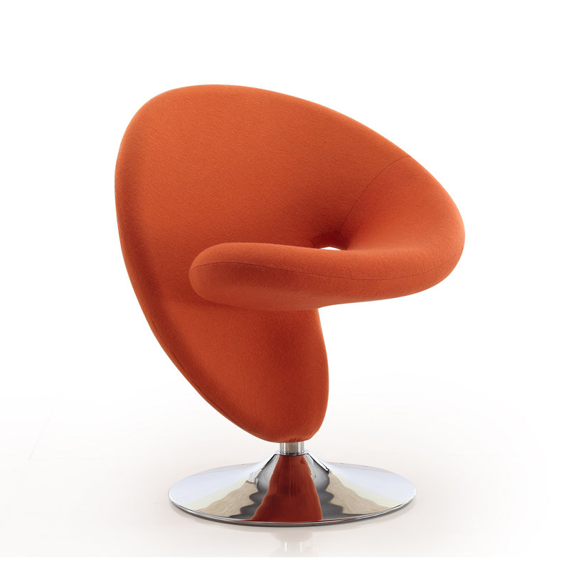 Curl Orange Wool and Metal Swivel Accent Chair