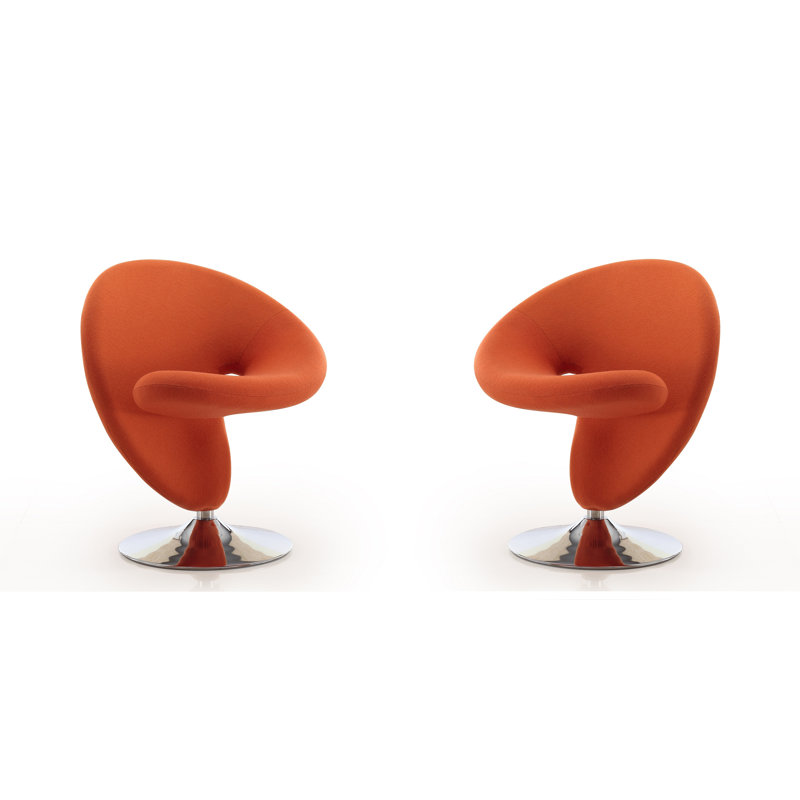 Curl Orange Wool and Metal Swivel Accent Chair