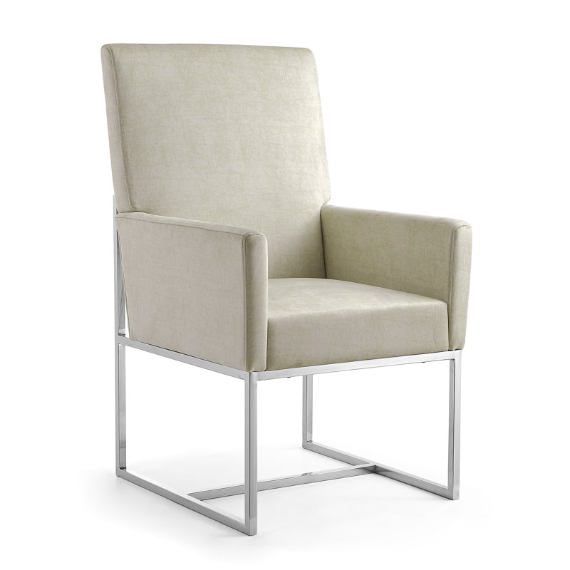 Champagne Velvet High-Back Metal Armchair