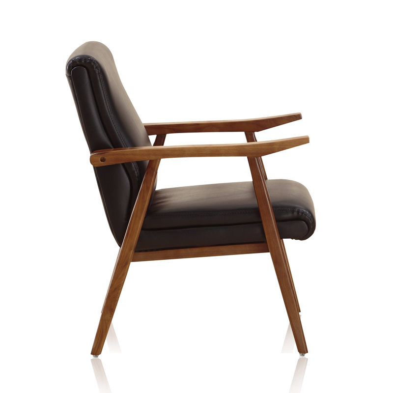 Archduke 29" Black Faux Leather and Wood Accent Chair