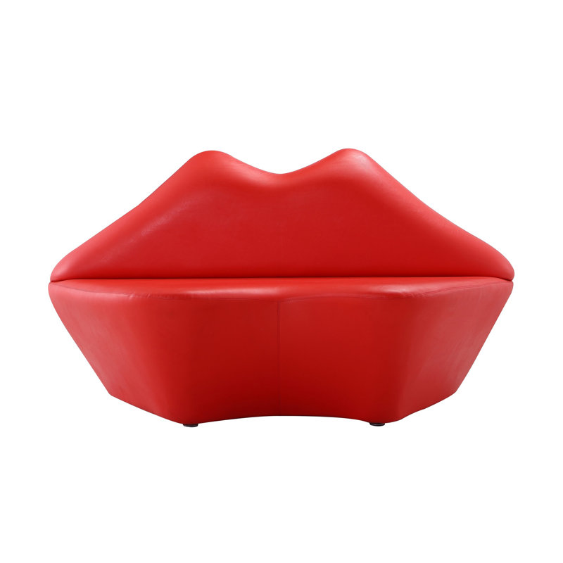Red Faux Leather Armless Loveseat with Wood Frame