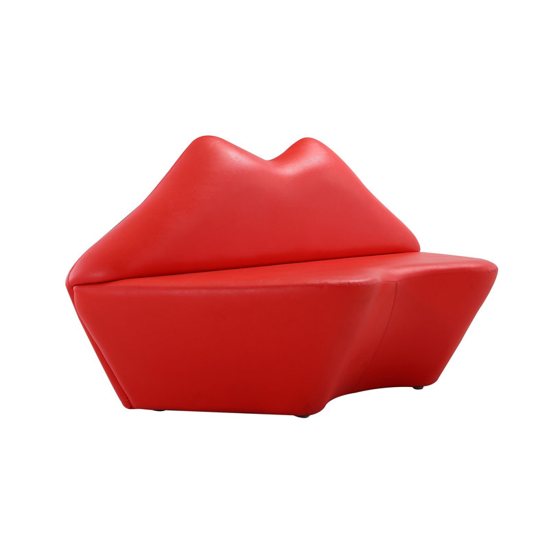 Red Faux Leather Armless Loveseat with Wood Frame