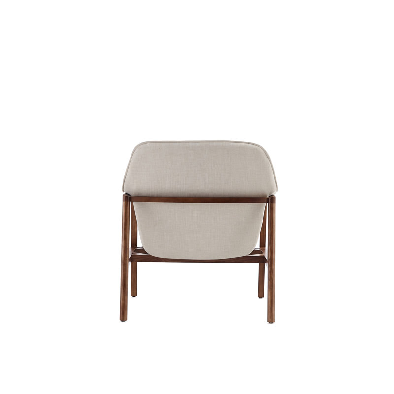 Mid-Century Cream Linen and Walnut Wood Accent Chair