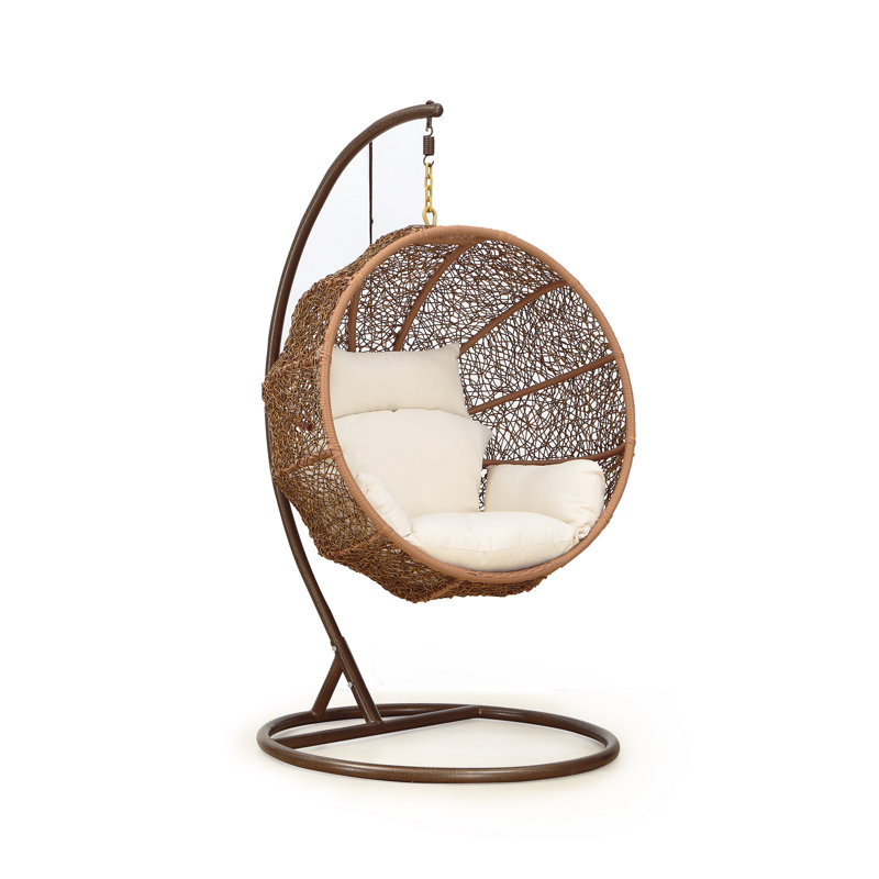 Zolo Cream Rattan & Metal Hanging Lounge Chair with Cushions