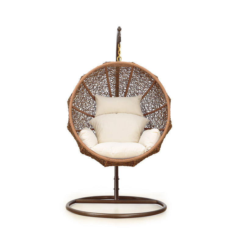 Zolo Cream Rattan & Metal Hanging Lounge Chair with Cushions