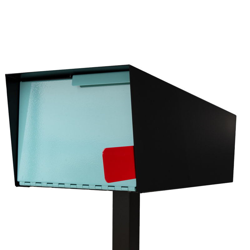 Black and Robin Egg Aluminum Modern Post Mounted Mailbox