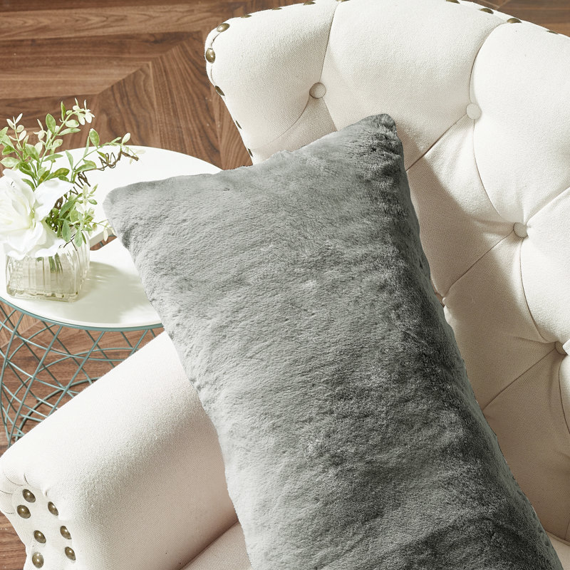 Light Brown Faux Fur 2-Piece Lumbar Pillow Cover Set