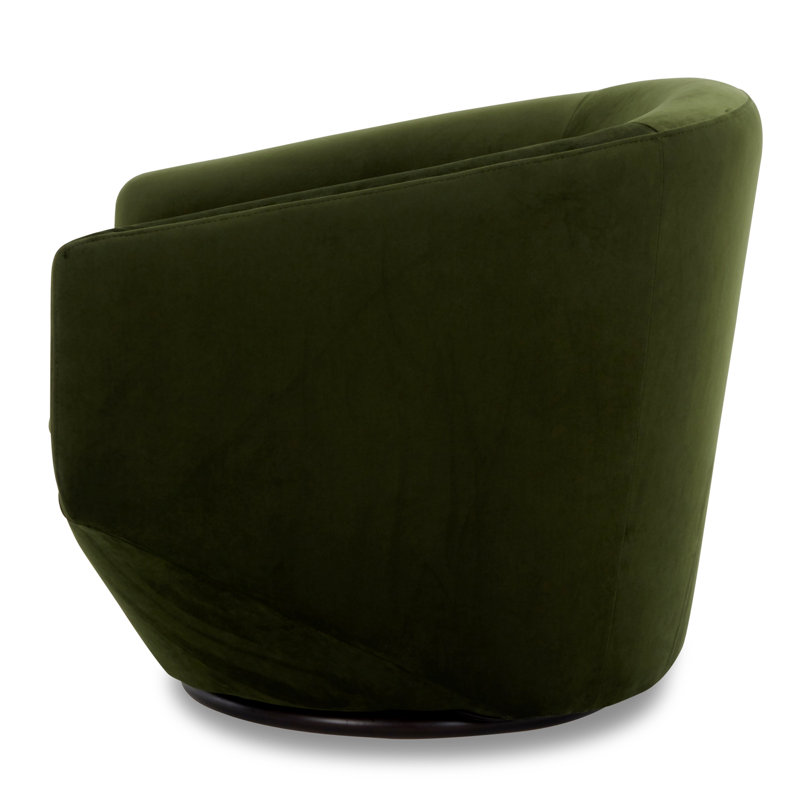 Olive Green Velvet Swivel Barrel Chair with Round Arms