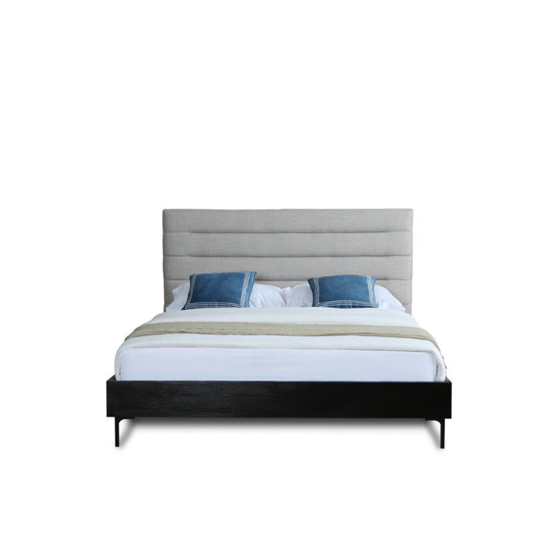 Manhattan Comfort Full-Size Light Gray Upholstered Wood Slat Bed