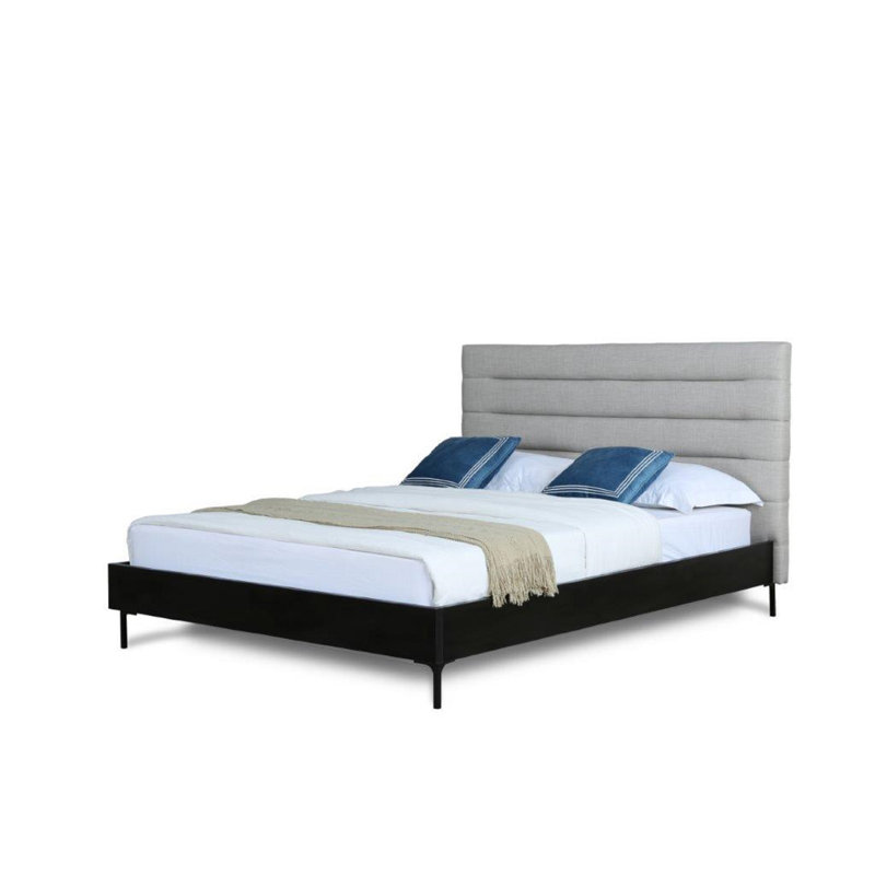 Manhattan Comfort Full-Size Light Gray Upholstered Wood Slat Bed