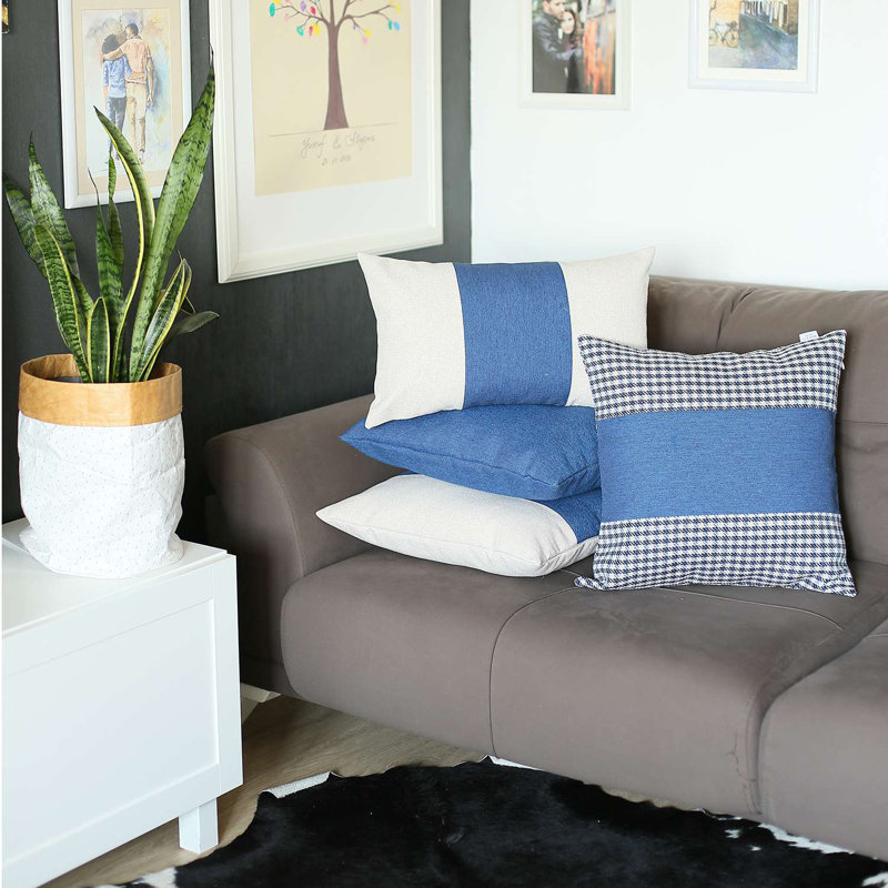 Boho-Chic Blue Houndstooth 18" Square Polyester Throw Pillow Cover